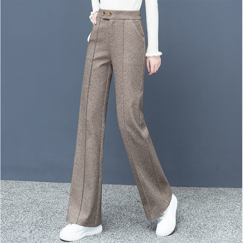 Große Größe Dicke Wollmischung Gerade Hosen Koreanischen Stil Wolle Breite Bein Hosen Frauen Winter lässig Neue Hohe Taille verlieren Hosen