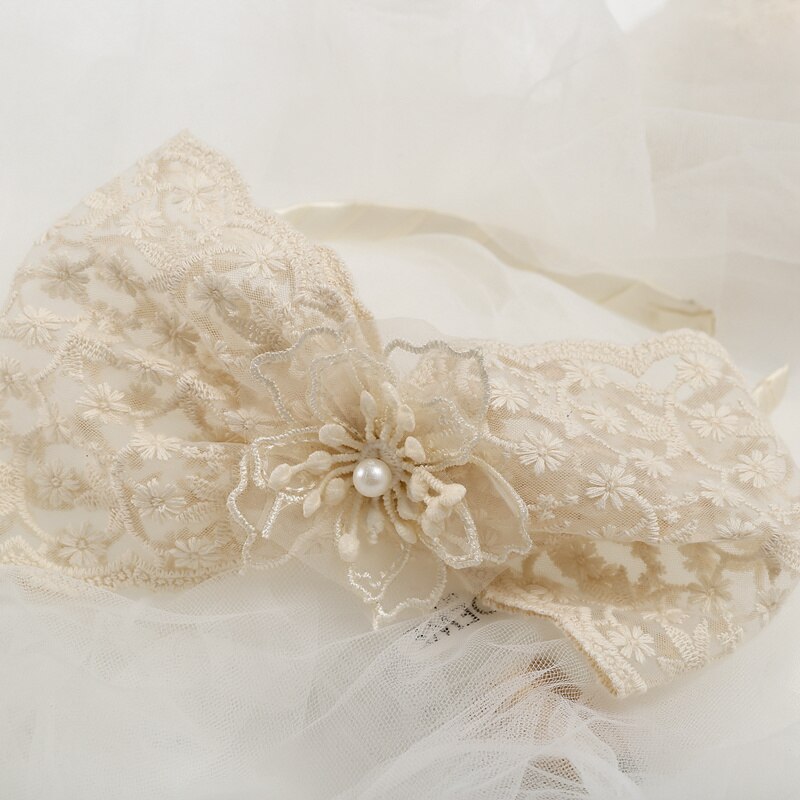 Kant Meisjes Haarbanden Voor Baby Big Bows Haar Hoepel Mesh Kinderen Prinses Hoofdband Baby Koreaanse Stijl Headwrap Wit