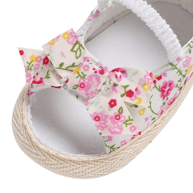 Zomer Kindje Zomer Bloemenprint Boog Baby Meisje Sandalen Anti-Slip Soft Sole Bodem Lopen Prinses Schoenen Eerste Wandelaars