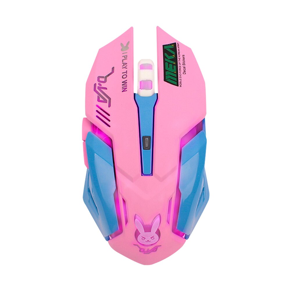 Wireless Gaming Mouse 6 Button 2400DPI Adjustable LED Backlight Gamer Mice Rechargeable Ergonomic Computer Mouse For PC Laptop: Pink