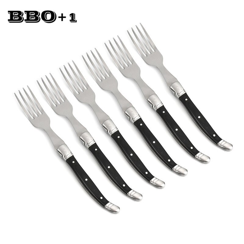 Laguiole-tenedores de acero inoxidable para carne, conjunto de tenedor de mesa para ensalada con mango de madera negra, de 9 pulgadas cubiertos de cocina, navidad