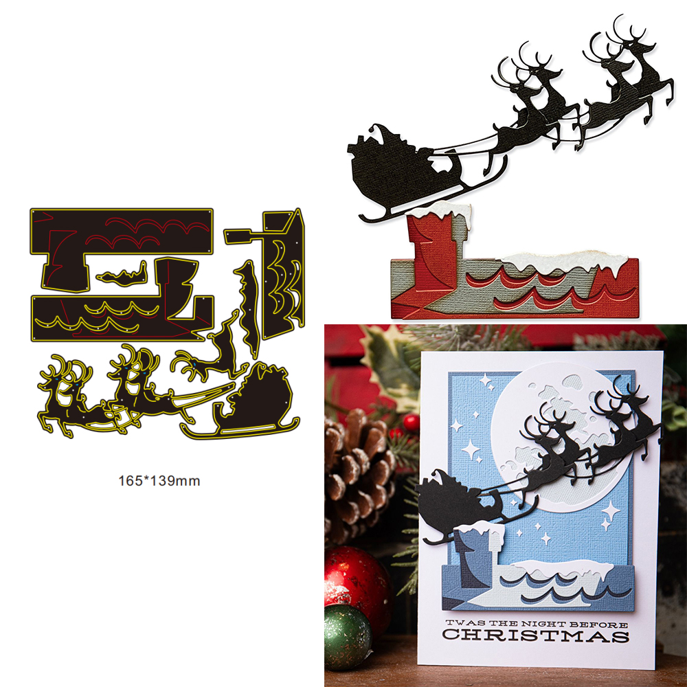 Natale Renna Slitta GIOIA di noel Metallo Fustelle per Il FAI DA TE Scrapbooking Artigianato Creatore di Carte album di Foto Modello di Goffratura: Grigio chiaro