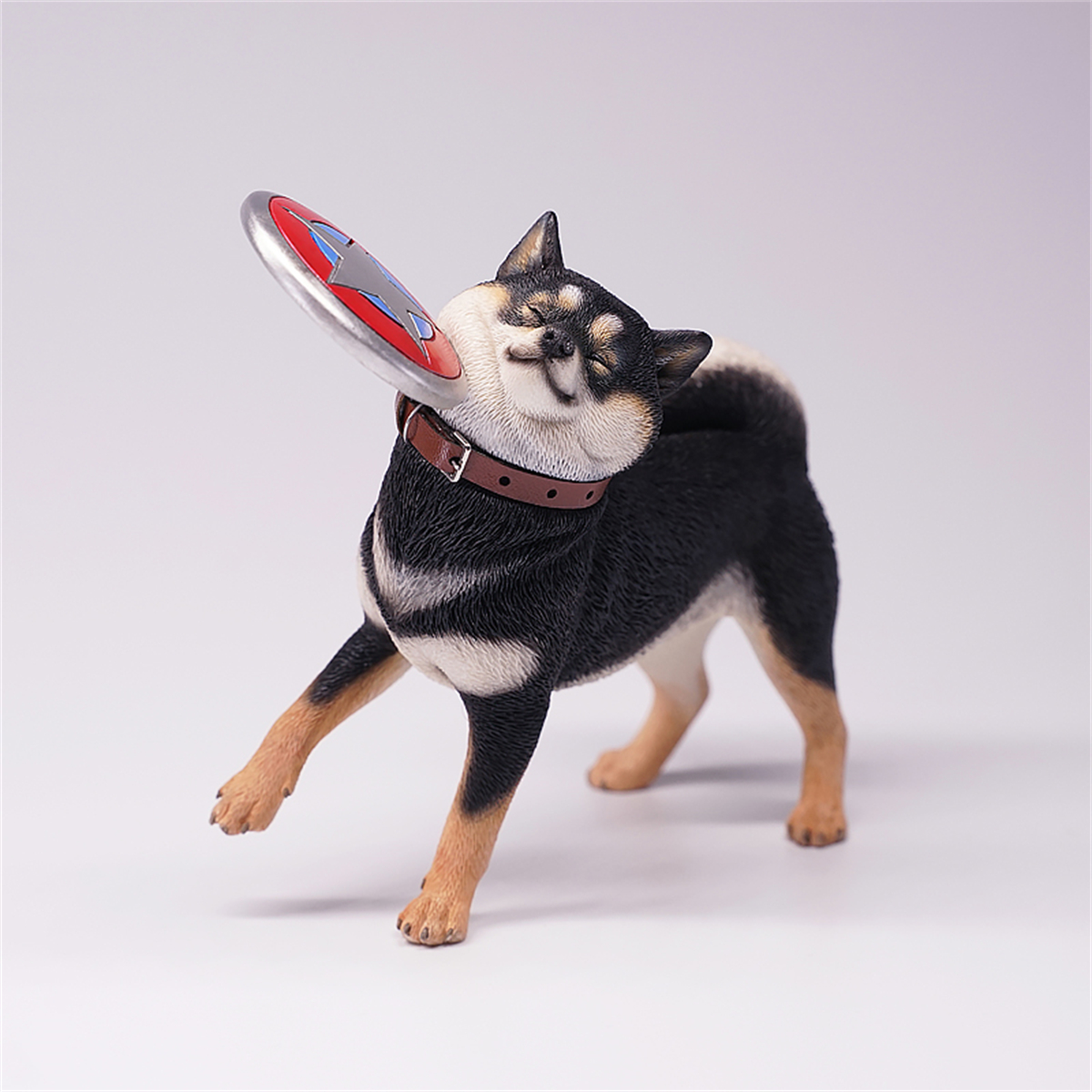 JXK 1/6 Flying Disc Shiba Inu Model Play Football Silly Dog Cute Animal Figure Ornaments Toy for Children Adults Kids