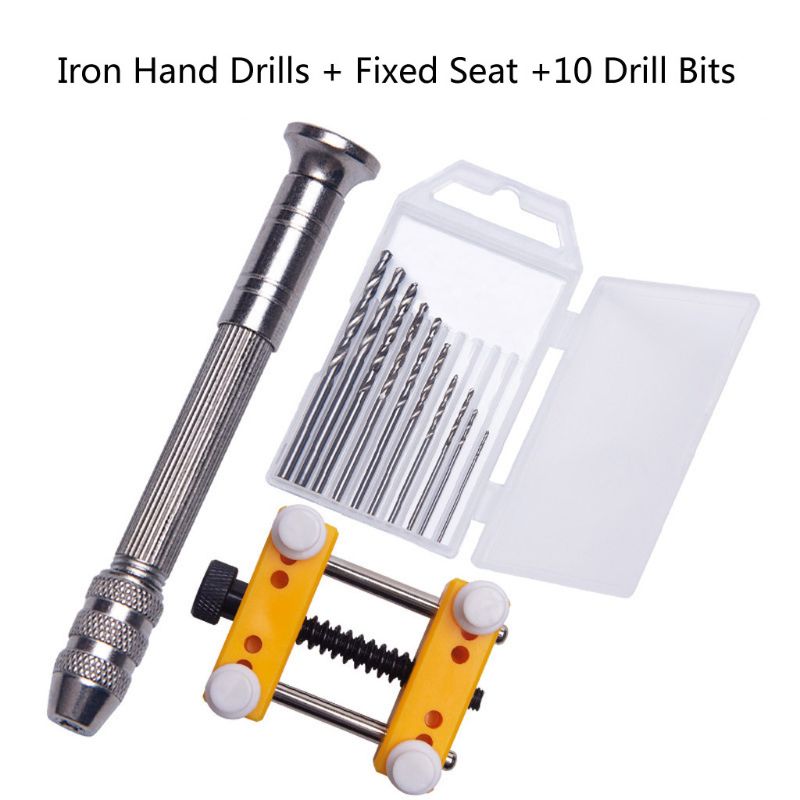 Juego de Herramientas de joyería de taladro manual de 12 uds, tornillo de banco para moldes de fundición de resina, taladro de mano de acero con 10 brocas y soporte fijo