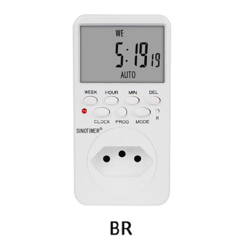 Digital timer-stik  ac230v -tidsrelæ programmerbart eu/us/uk/isr/br/it stik: Brun