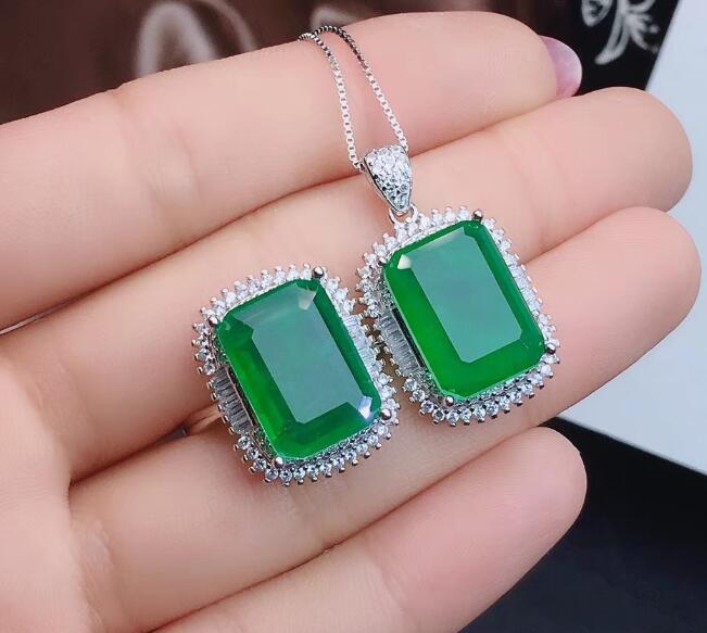 KJJEAXCMY boutique jewelry 925 sterling silver inlaid natural emerald female necklace ring pendant set support detection: suit