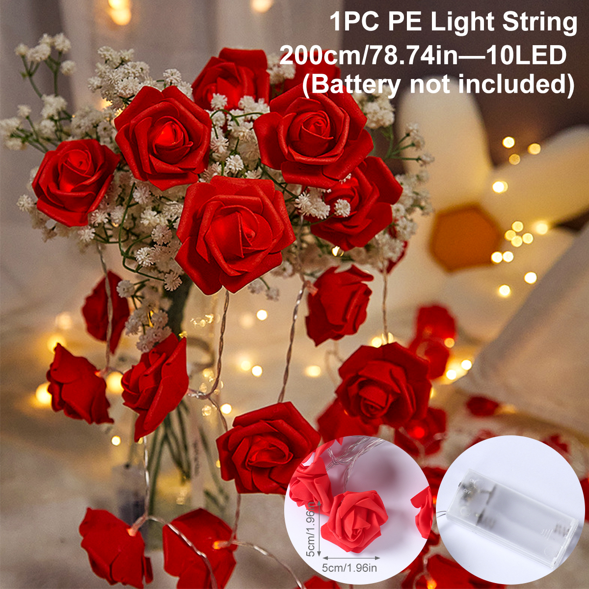 Guirnalda de luces LED con forma de rosa de 2m y 10LED, decoración de boda y cumpleaños, del Día de San Valentín, decoración de árbol de Navidad para el hogar y al aire libre: Color zafiro profundo