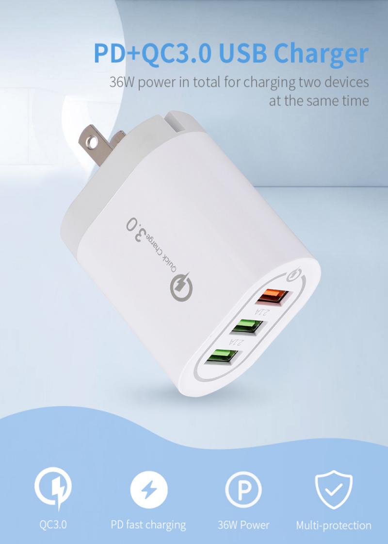 Dual typ interface Multi USB Port Schnelle Reise Wand Ladegerät Stecker für Smartphones 3 port für EU/UNS Schnelle ladegerät QC3.0 Telefon