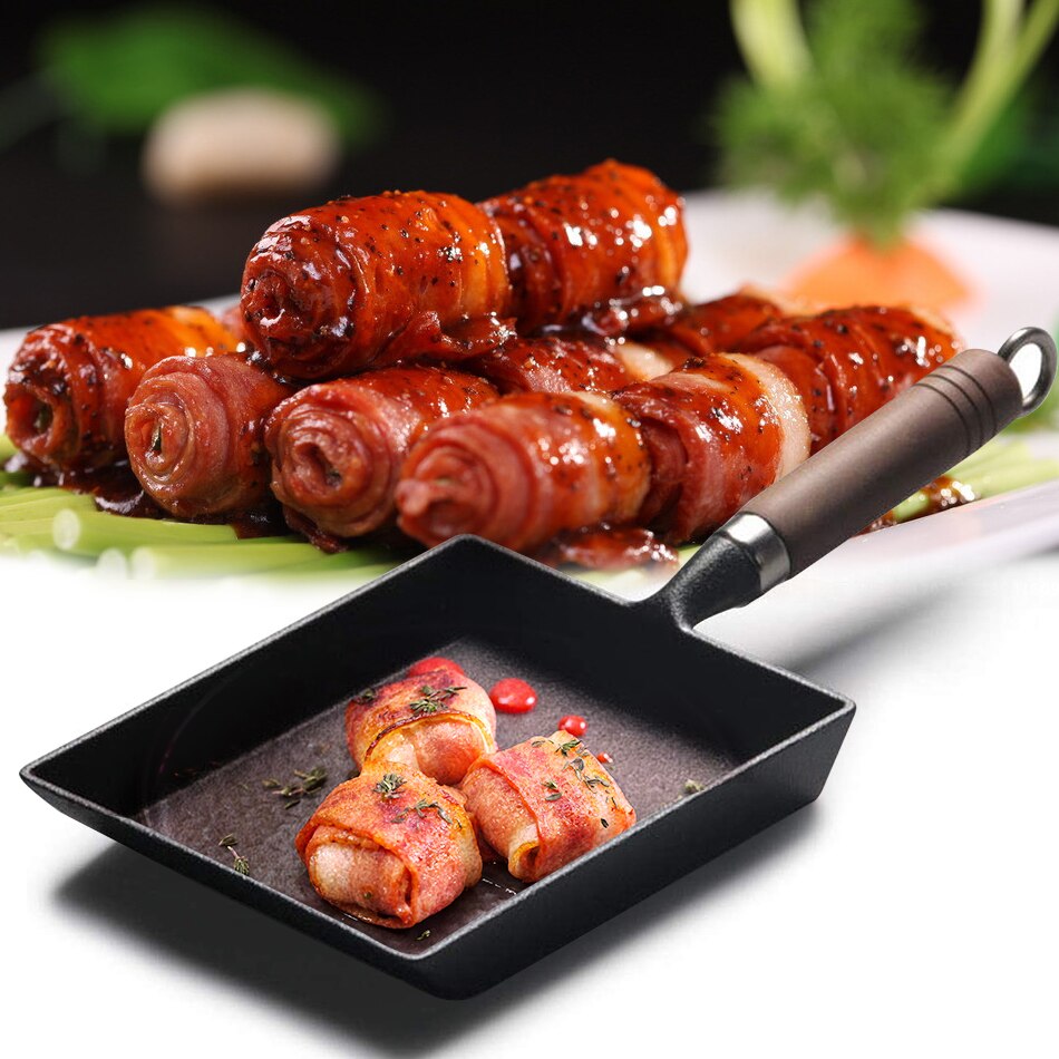 Tlife tyknet japansk omelettpanne / eggpanne ikke-pinne rektangel mini stekepanne tamagoyaki støpejernspanne kjøkken kokekar