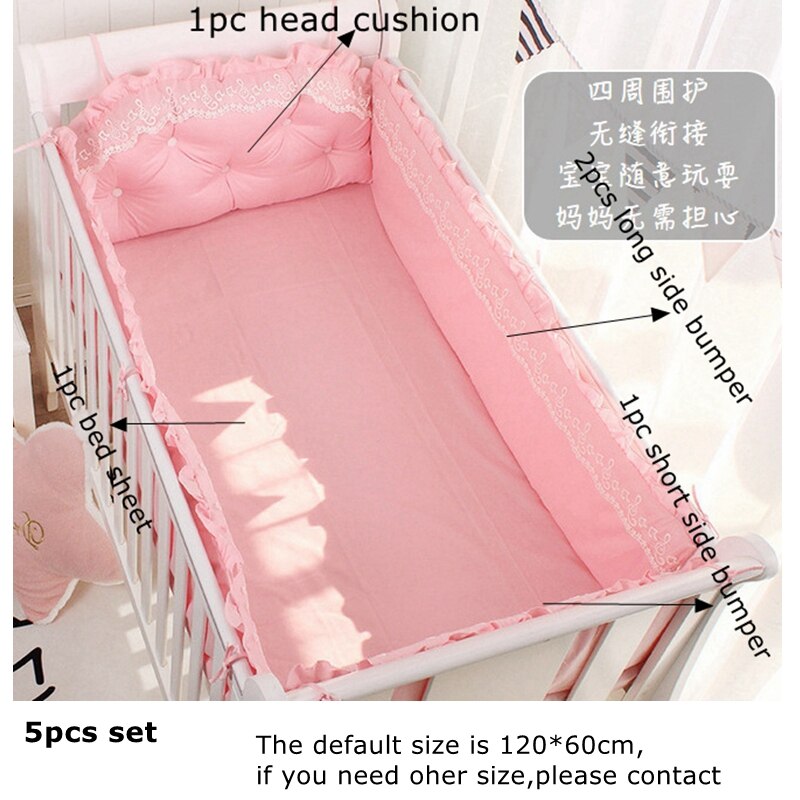 Zomer Baby Kant Effen Kleur Crib Bumper Bed Surround Cool Ademend Mesh Bed Kleding Protector Kussen Zomer Beddengoed Linnen: type 2 pink 5pcs