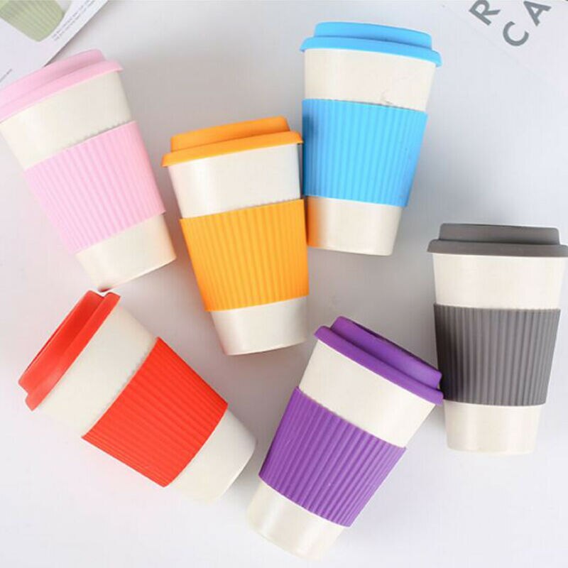 12OZ Eco-friendly Bamboo Fiber coffee Cup mugs coffee tumbler water bottle with cup cover