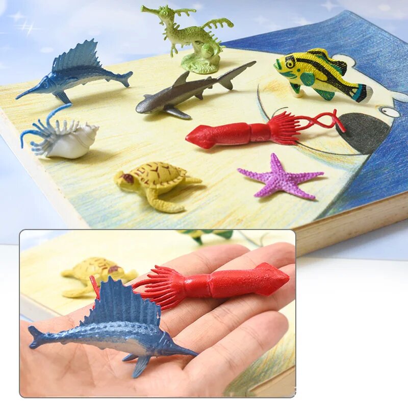 56 stks/set Plastic Gesimuleerde Zeeleven Speelgoed Model Realistische Zeedieren Walvishaai Dolfijn Schildpad Speelgoed Voor Kinderen Kerstcadeaus