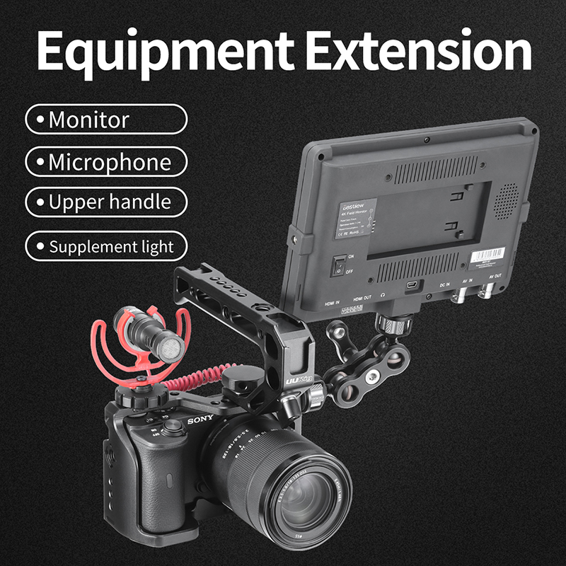 UURig Vlog Camera Kooi voor Sony A6600 met 1/4 3/8 Draad Gat om LED Licht Aluminium Beschermende Kooi om Microfoon W Top Handvat