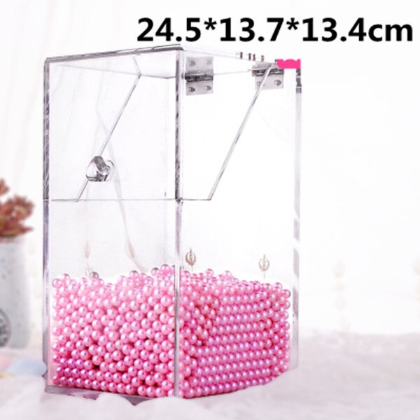 Duży pojemnik na pędzle robić makijażu pojemnik z pokrywką przezroczysty pędzel kosmetyczny Organizer z 500g koraliki biurko pyłoszczelne pudełko: B-500g różowy Beads