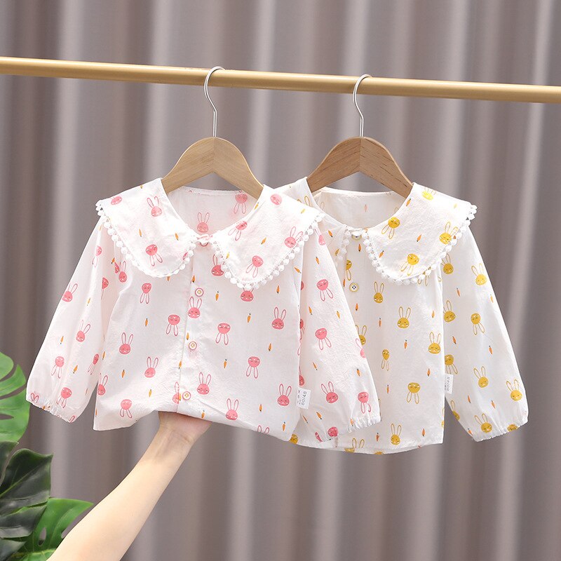 Ienens meninas blusas roupas do bebê primavera rendas camisas da criança infantil coelho camisetas topos 1 2 3 4 5 anos crianças camisa de algodão vestido