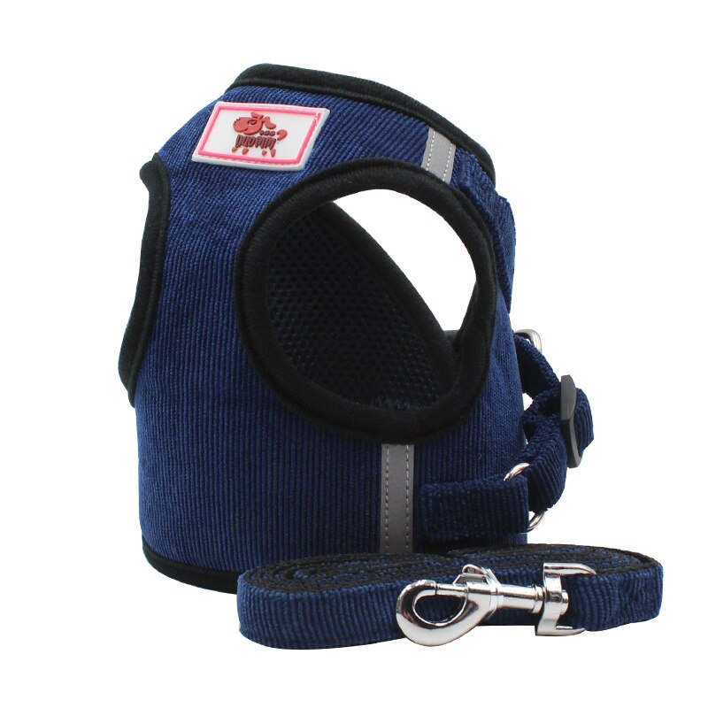 Cat dog adjustable harness vest reflective puppies cat harness vest with traction lead rope pet accessories breathable pet vest: HGA002146-Blue / M