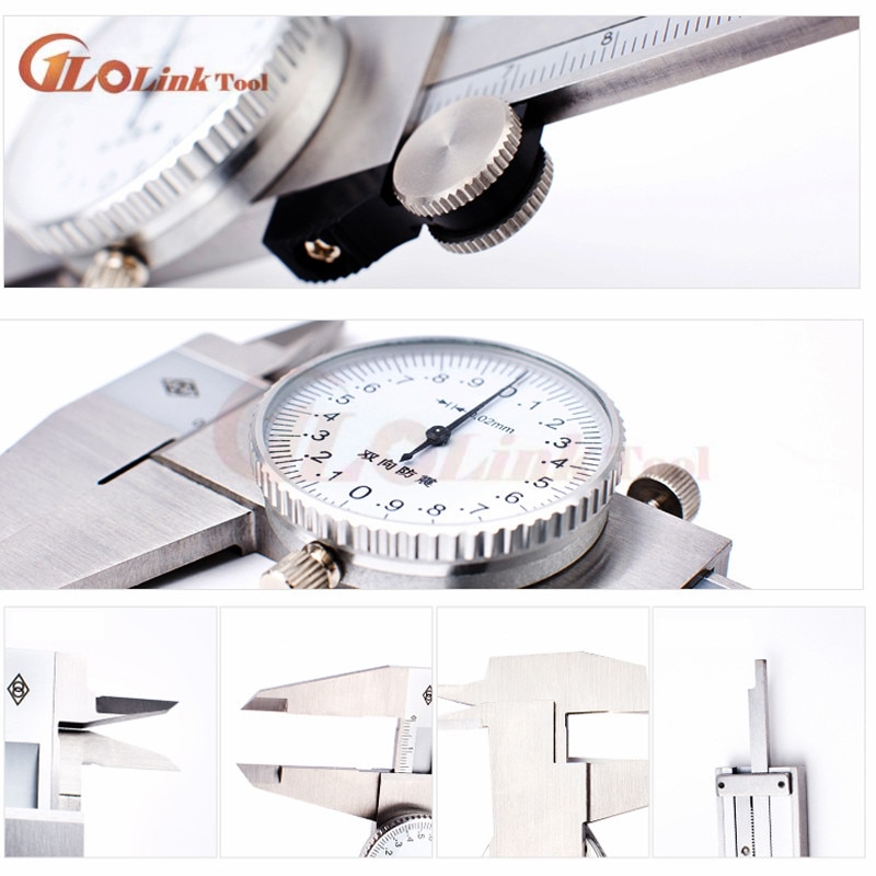 double needle 150mm 0.02mm 0.001&quot; stainless steel dial vernier caliper dial gauge plastic dial caliper meas