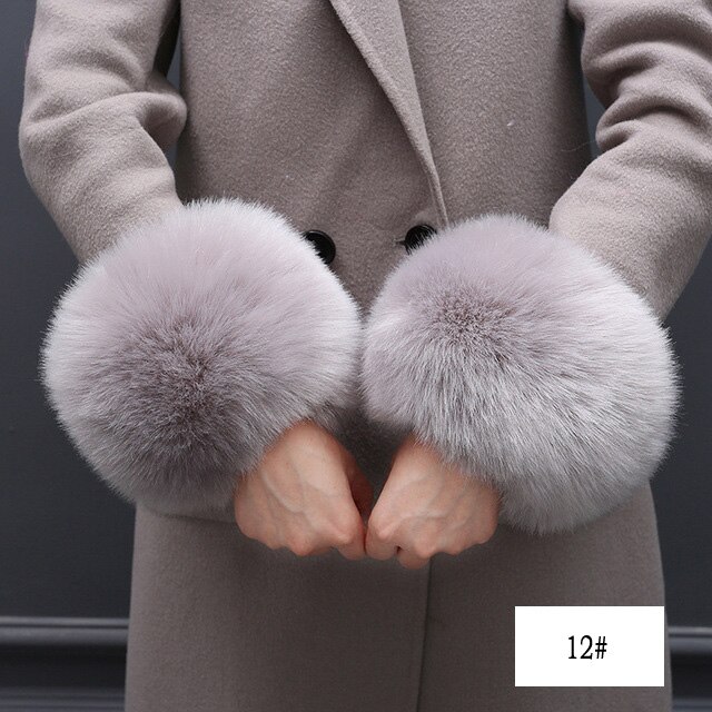 Oversized bont manchetten imitatie bont hand ring handschoenen winddicht manchetten set armband: 12