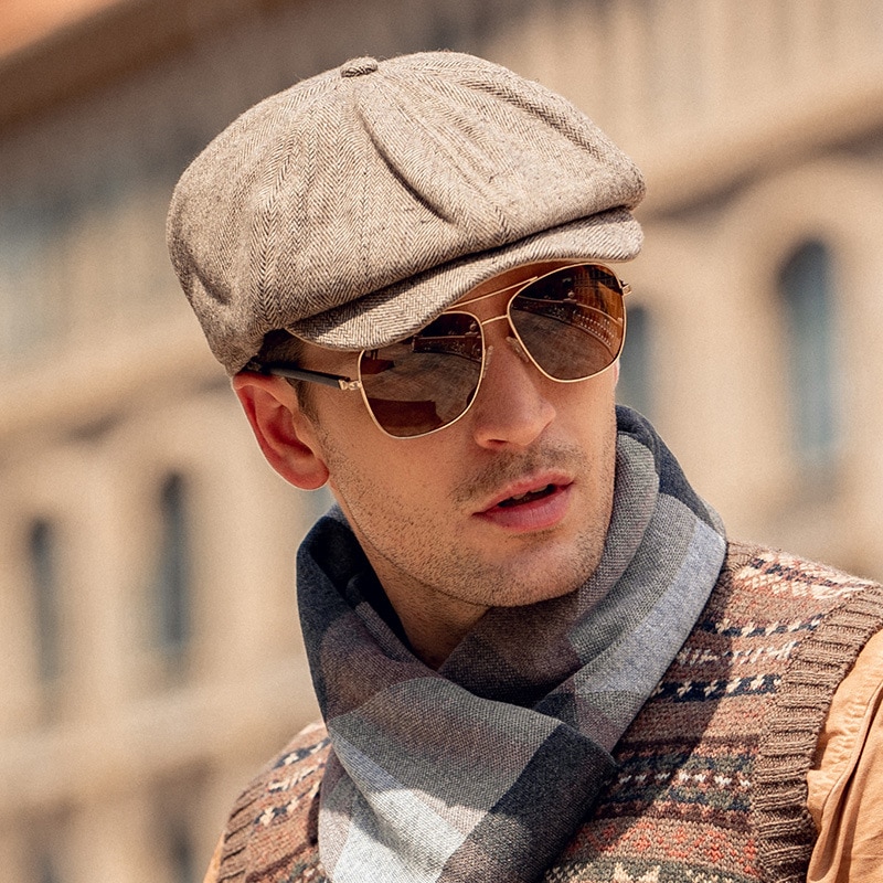 Boina plana Vintage para hombre y mujer, gorro de lana de ala corta, Boina gruesa para vendedor de periódicos, Primavera e invierno,