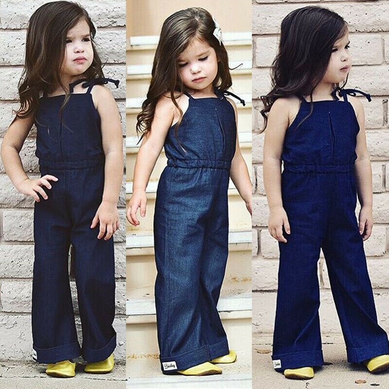 1-7Y Bambino Del Bambino Dei Bambini Del Bambino Della Ragazza Tute E Salopette Strap Backless Sleeveless Del Denim Bib Campana Pantaloni di Fondo Del Pagliaccetto Della Tuta Vestiti Vestiti Vestiti Del Bambino