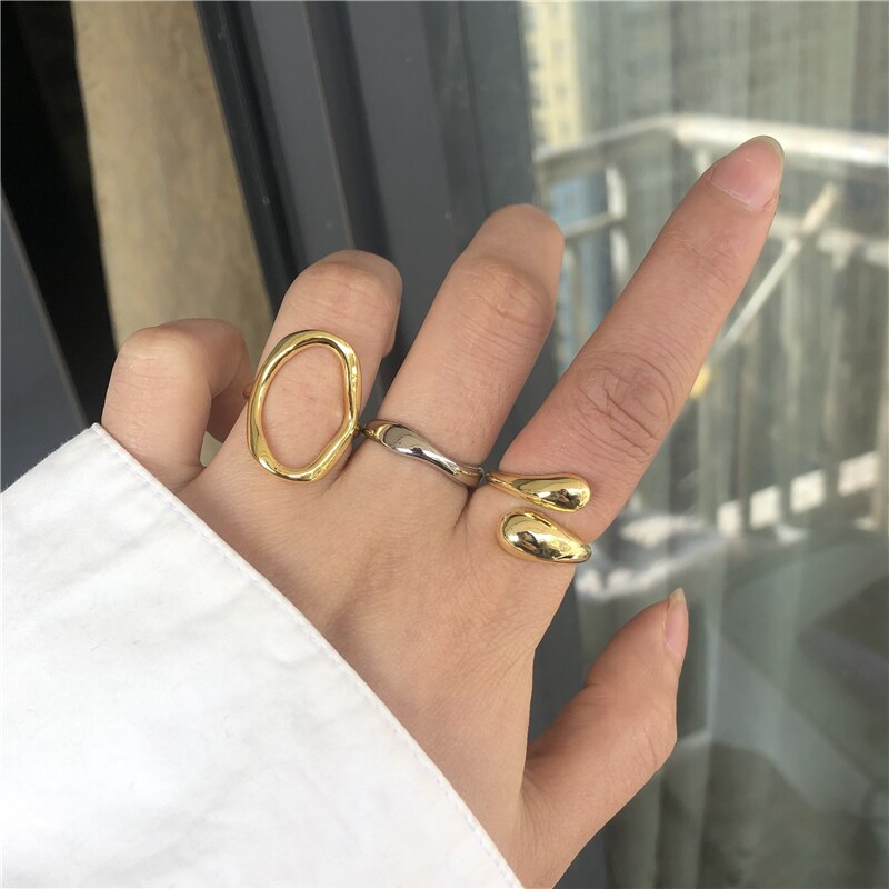 Huanzhi Geometrische Ovale Onregelmatige Curve Glossy Eenvoudige Lijn Persoonlijkheid Verstelbare Opening Ring Voor Vrouwen Partij Sieraden