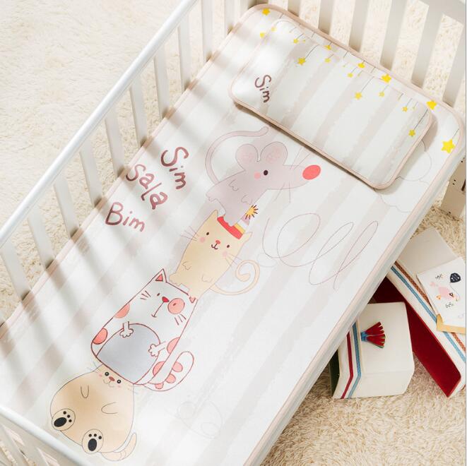 Baby tumling sommer cool måtte sengesæt puder madras sikkerhedsbeskyttelse is silke 2 stk/sæt tegneserie print bhs 006