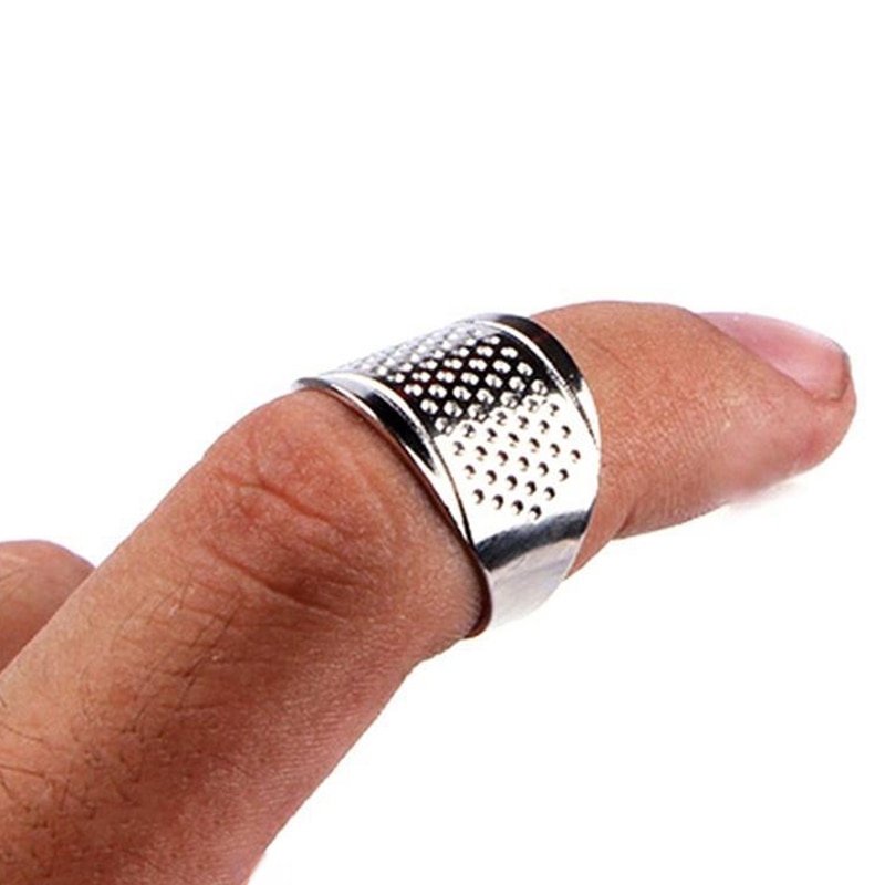 1 Pc hogar herramientas de costura bricolaje anillo de plata dedal para dedo Protector acolchado accesorios para manualidades dedales de costura anillo ajustable