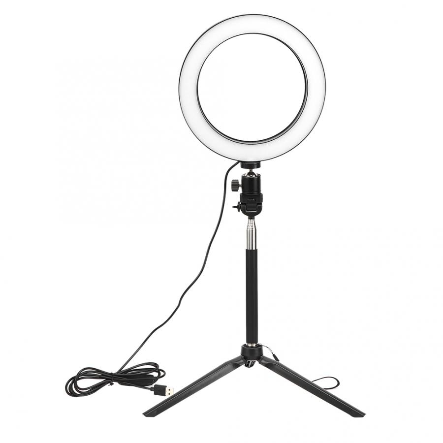 20cm Aluminium Alloy LED Ring Light 3200K-5500K Dimmable USB Port Photography Lamp with Tripod Selfie Stick Ring Light