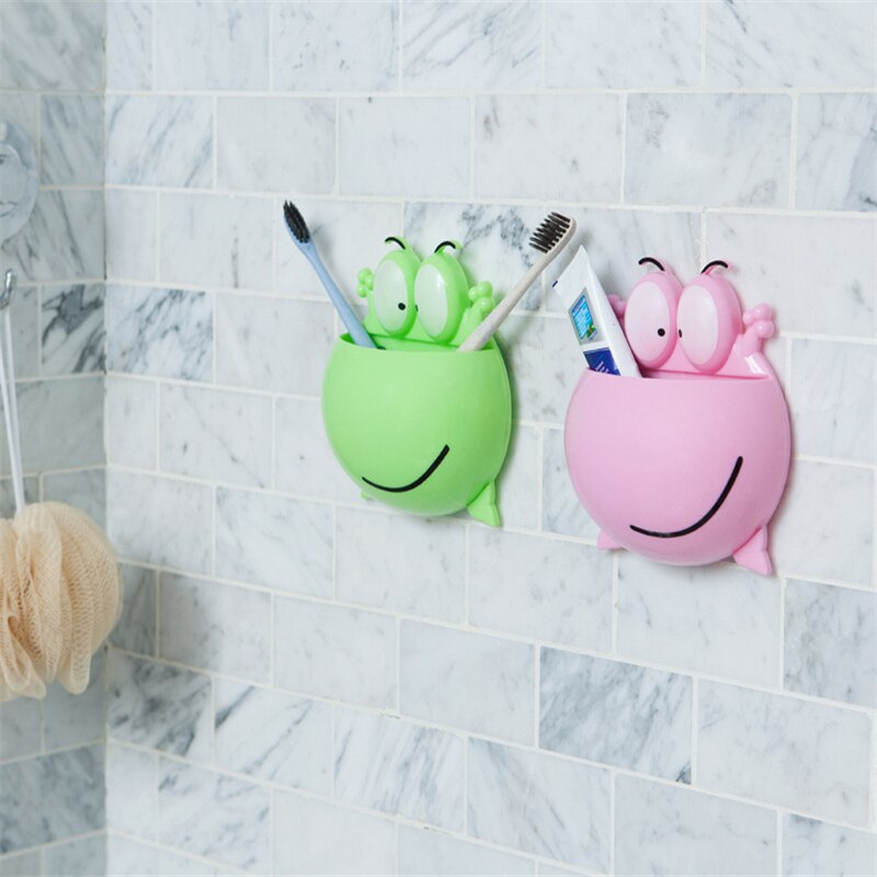 Soporte de pared con forma de rana para cepillo de dientes, ventosa para colgar en la pared, bonito soporte para cepillo de dientes con forma de rana