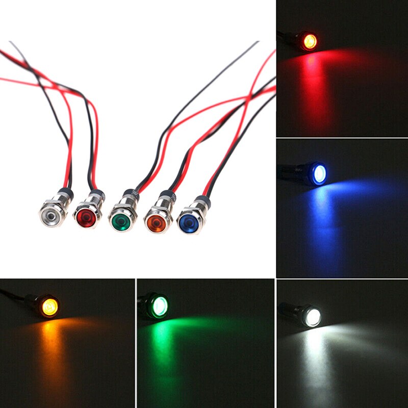 5 voyants LED pour tableau de bord de voiture, 12/24V, 6mm