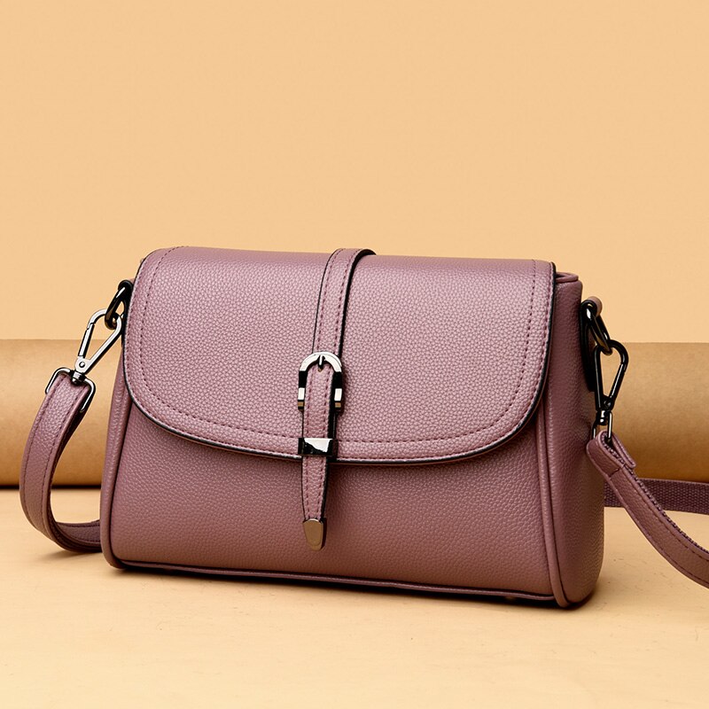 Brand Shoulder Handbags Ladies Luxury Pu Leather Tote Bag Small Flap Crossbody Bag Women's Lychee Pattern Messenger Bag: Purple