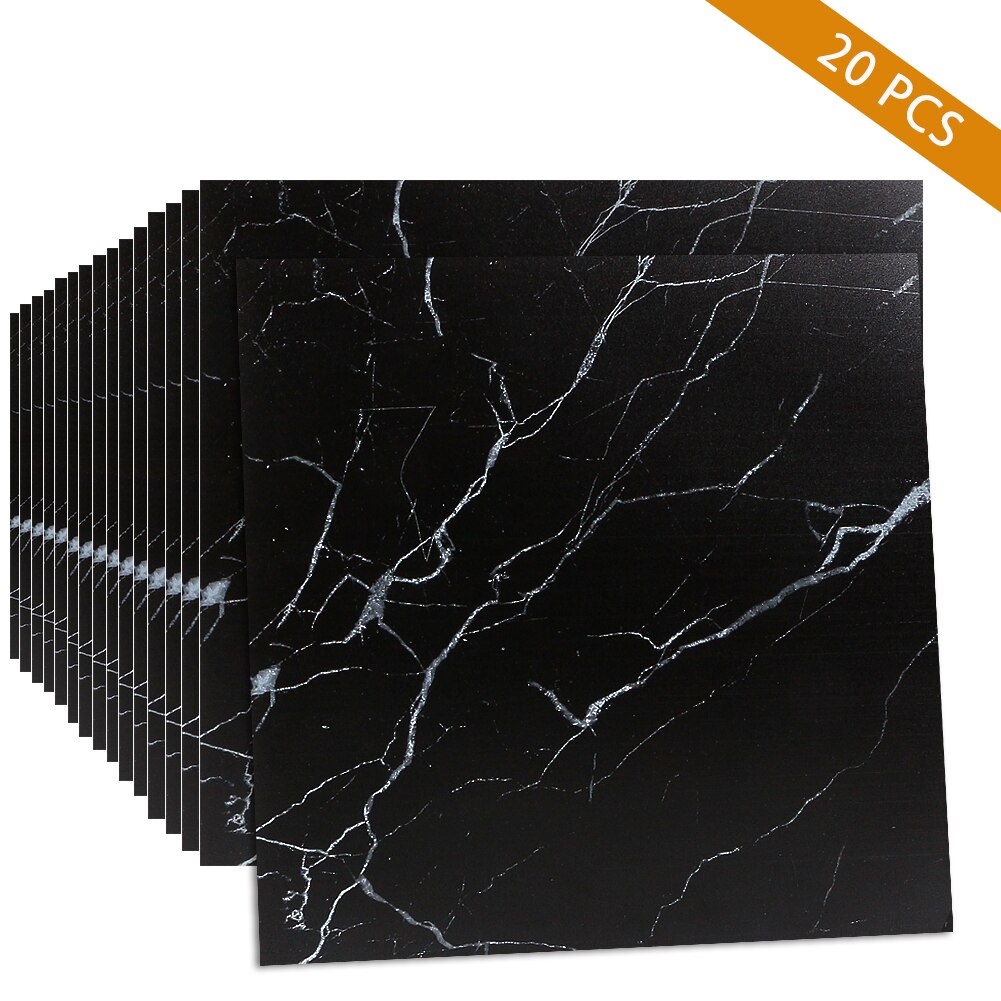 Itseliimautuvat lattialaatat tarra marmori tapetti vedenpitävä liukumaton keittiö backsplash kuori ja tikku lattialaatat 30 x 30cm: 20 kpl musta