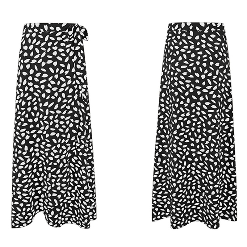 2 Stuks Zomer Rok Vrouwen Stip Print Lange Maxi Mode Split Hoge Taille A-lijn Knielengte Wrap Rok-zwart, M &amp; L