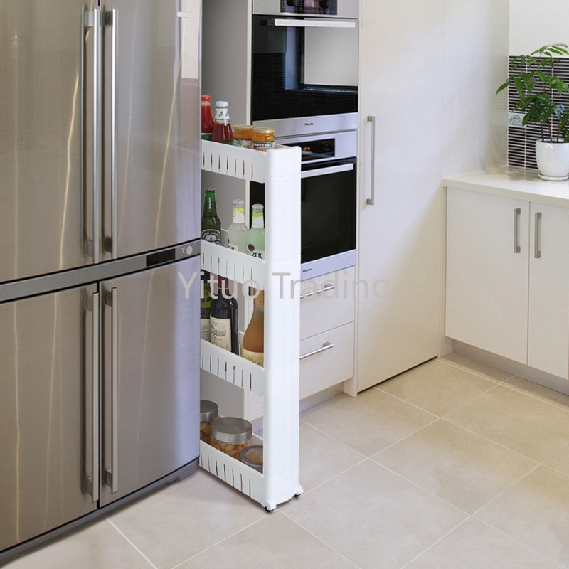 028-029 Crevice Rack Kitchen Toilet Bathroom Refrigerator Gap Storage Rack Movable Room Seam Finishing Rack Floor Narrow
