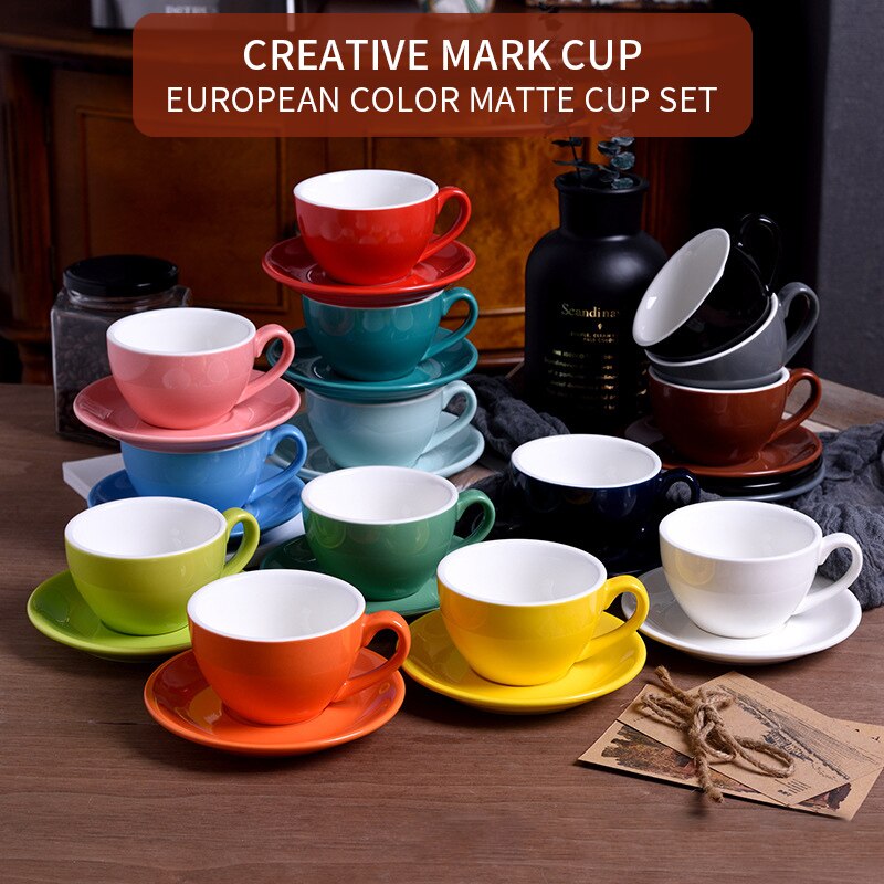 220ml keramiske kaffekopper kaffekoppsett europeisk stil cappuccinokopper for latte mokka te kaffekopp med tallerken