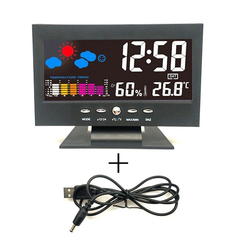 Indoor Weather Station Desk Clock Thermometer Hygrometer LCD Electronic Digital Calendars Alarm Clock Temperature Humidity Meter