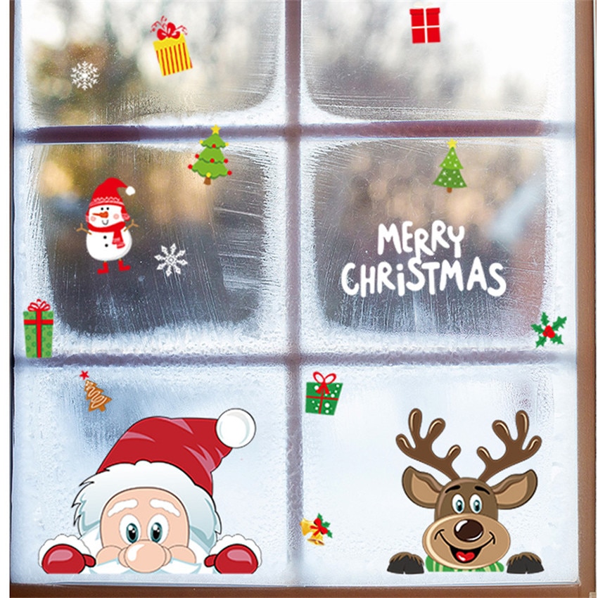 Vrolijk Kerstfeest Muurstickers Kerstman Rendier Vensterglas Muurstickers Diy Sneeuwvlokken Sticker Home Decoratie Muurschilderingen