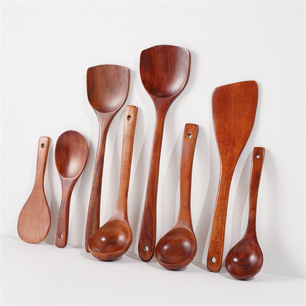 Pala de madera para cocinar, pala para sopa, cuchara de arroz, utensilios de cocina, juego de cucharas de madera para jardín y hogar, herramientas de cocina
