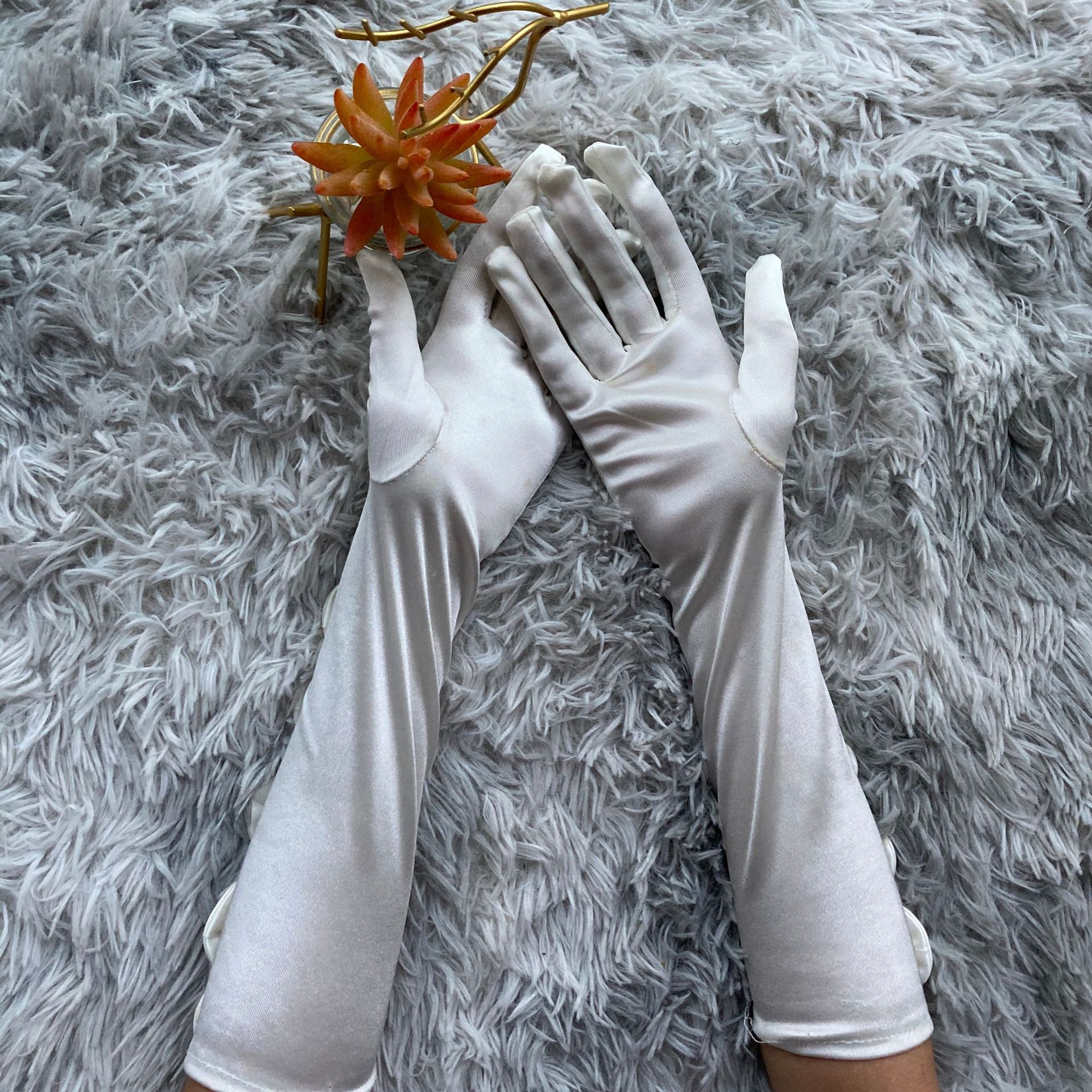 Satin Gloves Five-Piece Satin Gloves Mid-Length Wedding Etiquette Gloves Clothing Accessories Gloves