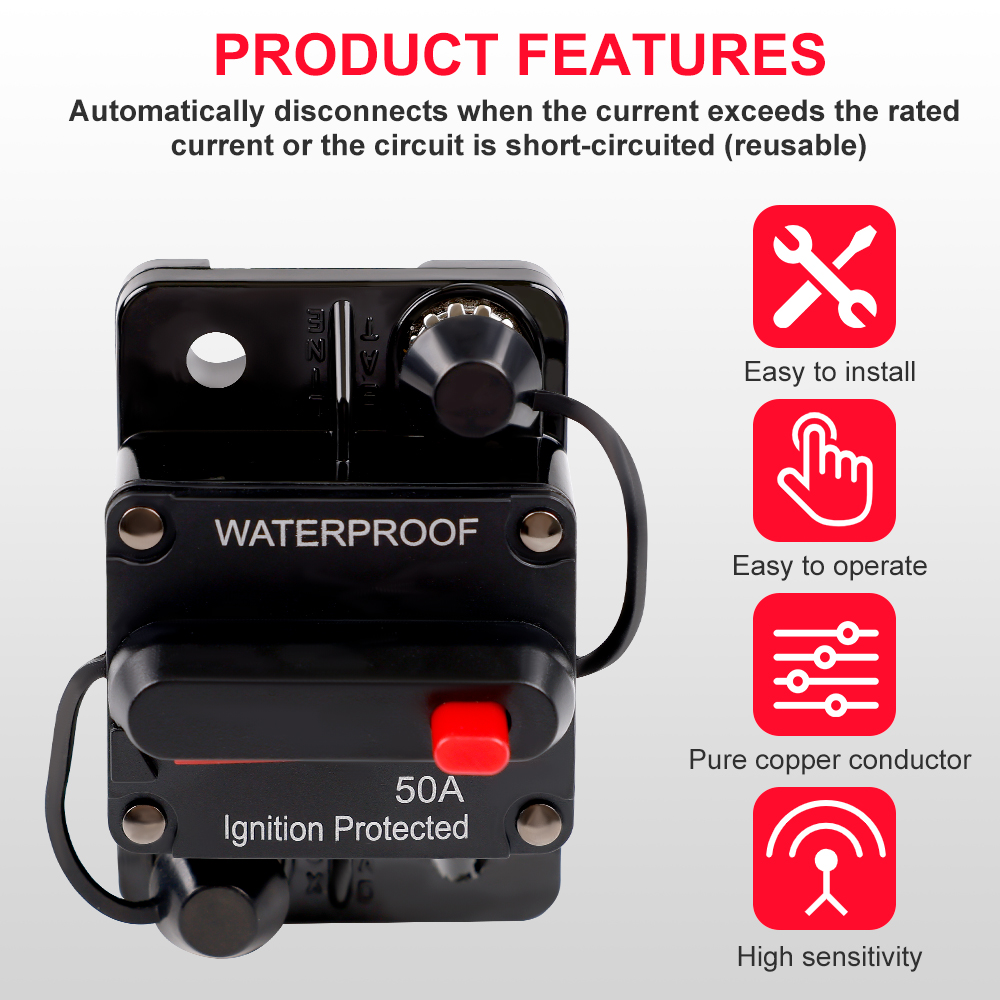 30A-300A Circuit Breaker 12V - 48V DC 12 Volt Circuit Breaker Inline with Manual Reset Waterproof for Marine Boat Trolling Car