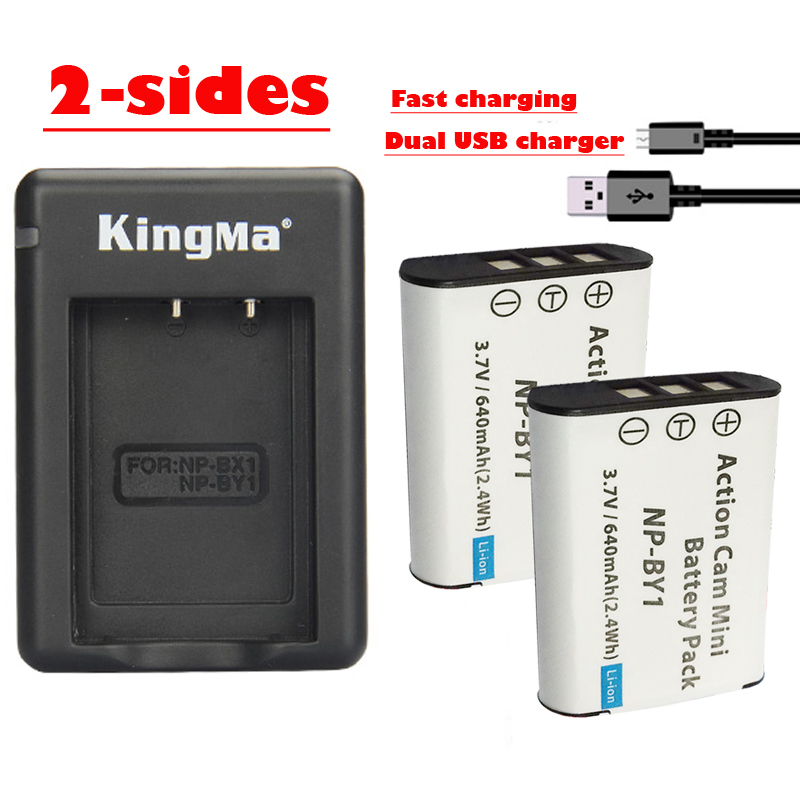 2x NP-BY1 np by1 batterij + Dual USB bateria oplader voor Sony HDR-AS100v, HDR-AZ1, AZ1VR, AZ1VB, AZ1VW Mini actie camera