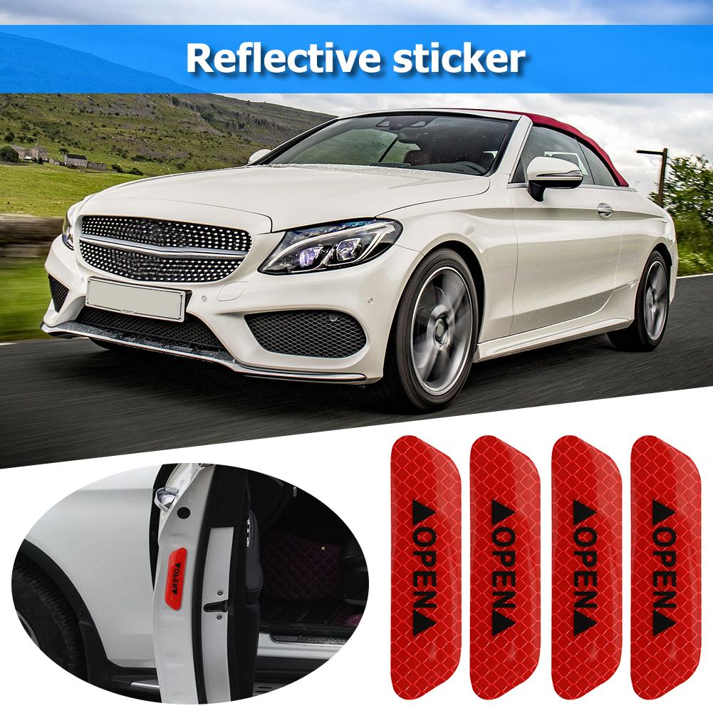 4 Pcs/Lot Auto Car Door Open Sign Warning Mark Sticker Reflective Tape Night Driving Safety Decals Car Exterior Trim