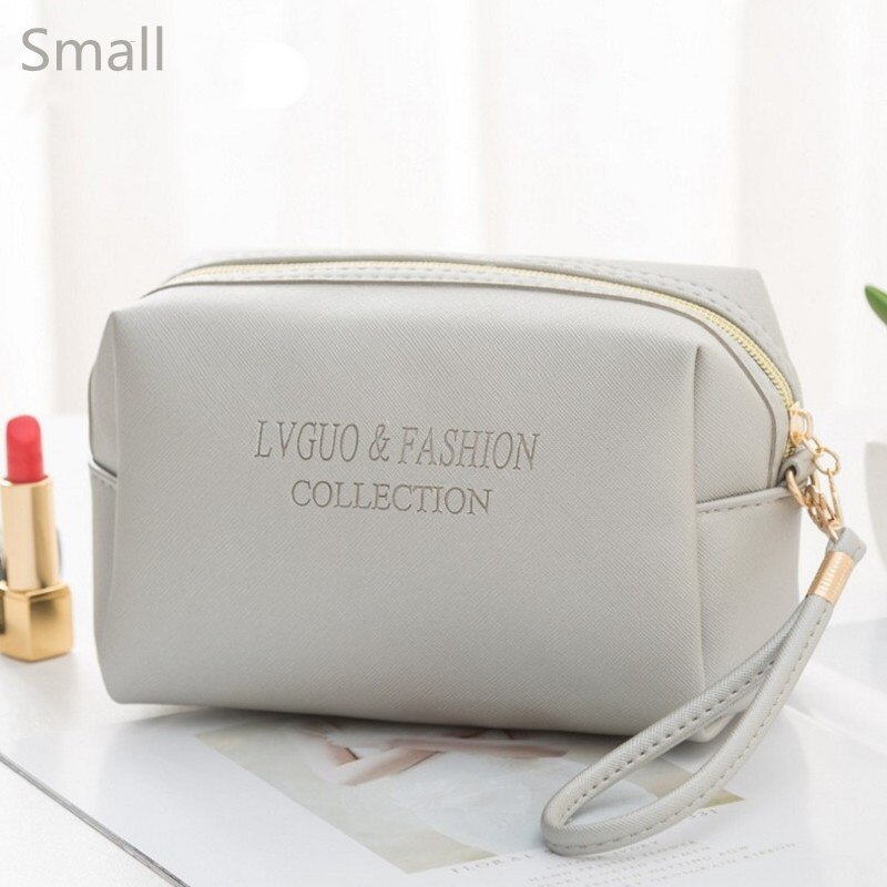 PURDORED 1 Pc Solide Rosa Kosmetik Tasche PU Leder Frauen machen-hoch Tasche Reise Wasserdichte Waschen Tasche machen-hoch Veranstalter Schönheit fallen: S grau