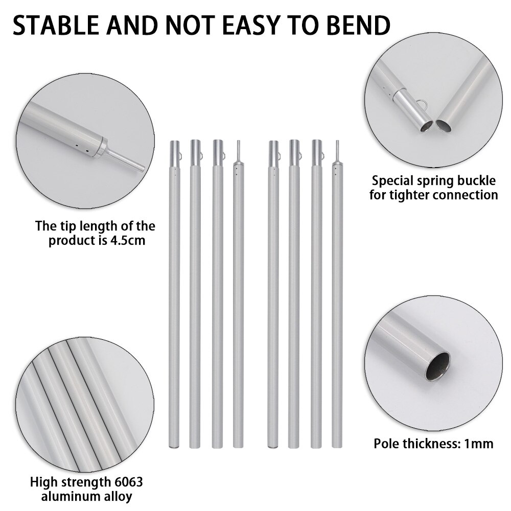 Barres de Support d&#39;auvent en aluminium réglables, avec sac de rangement, tiges de Support légères pour le Camping