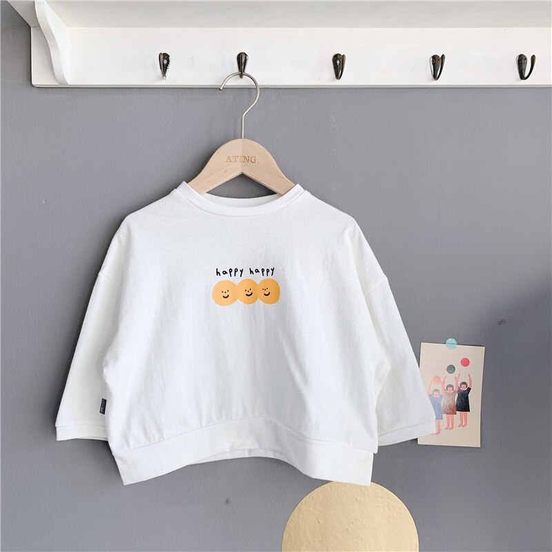 Lente kinderen oversized lange mouwen t-shirts babymeisjes cartoon losse casual tops kinderkleding: Wit / 6t