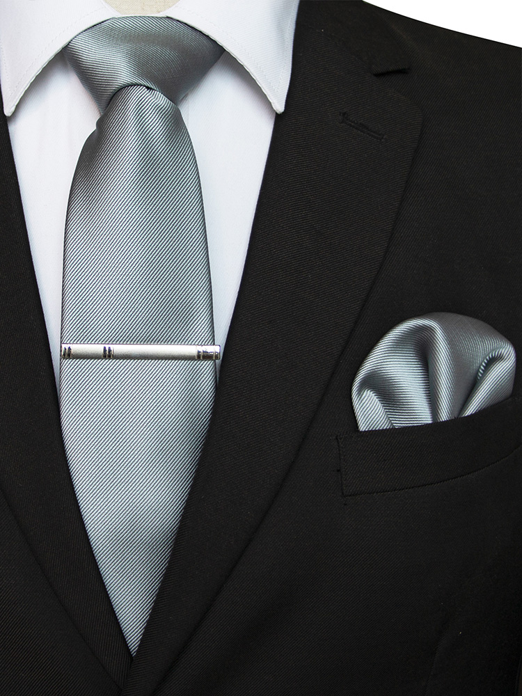 EASTEPIC Cravatte classiche in twill grigio da uomo da 8 cm in abiti da lavoro Set di cravatte con clip Fazzoletto Accessorio da uomo Festa di nozze