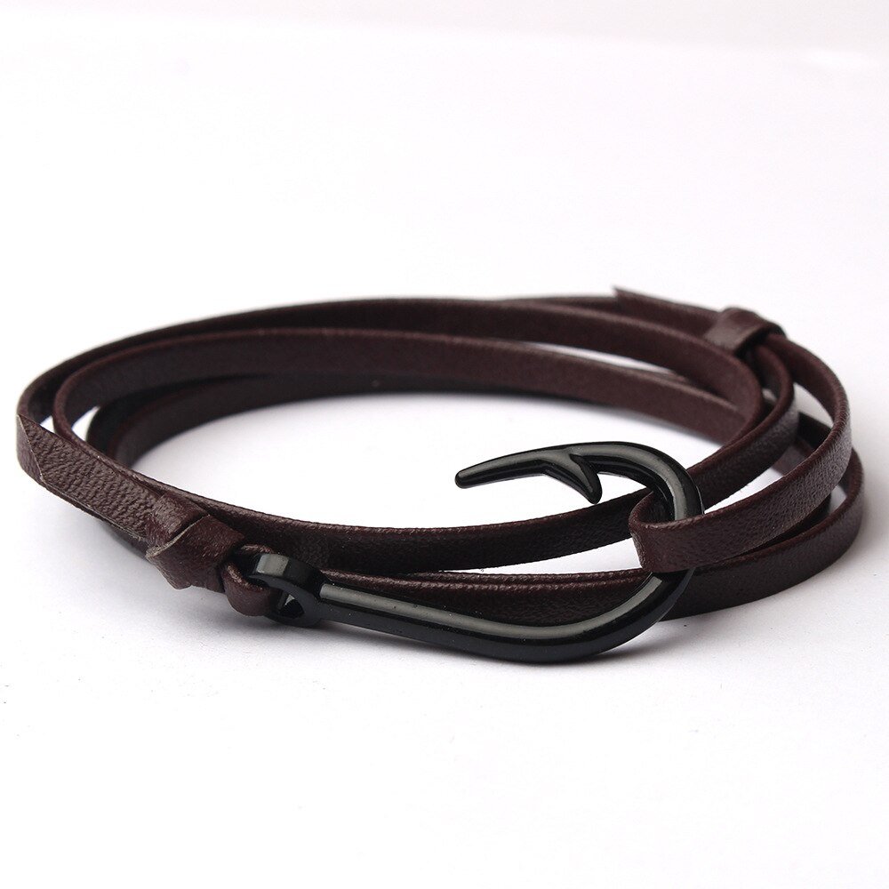 Style European And American-Style Alloy Steel Woven Leather Cord Hologram Bracelets Men&#39;s And Women&#39;s Cool Fishhook: D