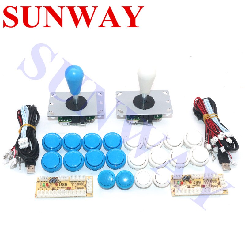 Arcade Joystick kit de bricolage zéro retard Arcade kit de bricolage USB encodeur à PC Arcade Sanwa Joystick + Sanwa boutons poussoirs pour Arcade Mame: Blue and white
