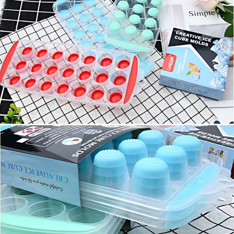 Ice Cube Tray 21 Cubes Silicone Ice Cube Maker Mold With Lids For Ice Cream Party Whiskey Cocktail Cold Drink