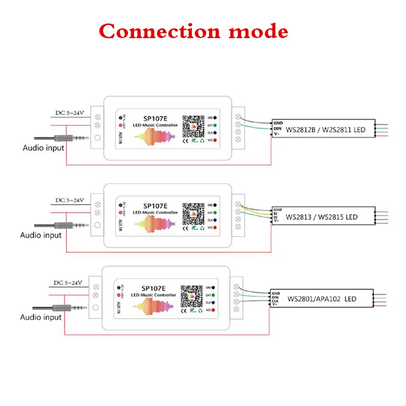 SP107E Music Controller SP105E Magic Bluetooth Controller SP108E LED WIFI Controller for WS2812B WS2811 6812 Led Strip DC5V-24V